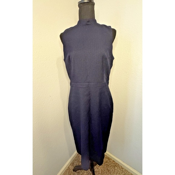 Ann Taylor Dresses & Skirts - Ann Taylor‎ Pleated Sleeveless Sheath Navy Blue Polka Dot Dress Size Unknown